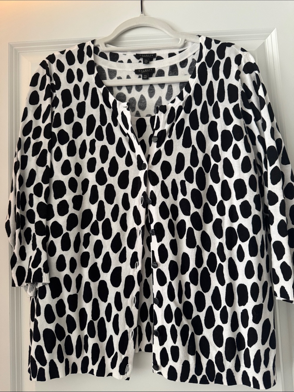 Talbots Black & White Dot Button-Front Cardigan and matching shell
